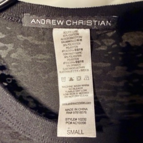 Andrew Christian Black Sheer T-Shirt (Small) - Picture 3 of 4